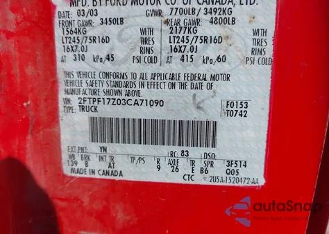 2003 Ford F-150 Xl/Xlt из США, поврежденный, VIN 2FTPF17Z03CA71090